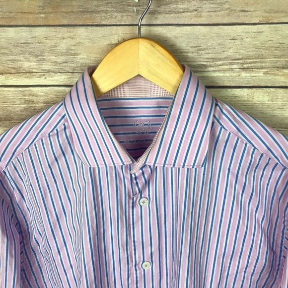 Bugatchi Uomo Striped Contrast Cuff Shirt 17 36/37 - Picture 3 of 4